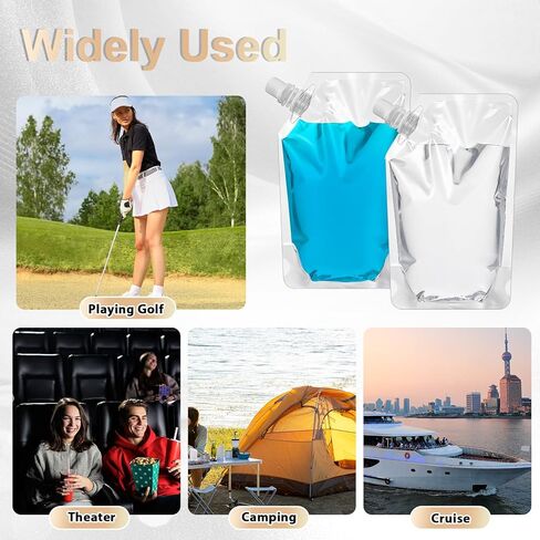 100 Pcs Drink Pouches 16OZ Reusable Sneak Travel Drinking Flask Juice Travel Plastic Flasks Bags Drink Bags with 2 Funnel for Outdoor Sports, Concerts, Events in Saudi Arabia