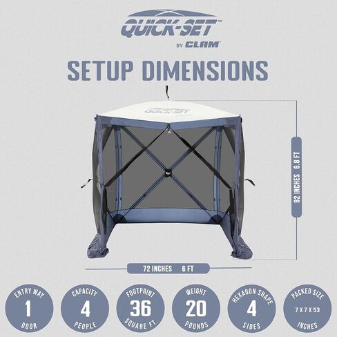 CLAM Pop Up Screen Tent, 6' x 6' Outdoor Camping Gazebo, Portable 4-Sided Canopy with Ground Stakes & Carry Bag, Traveler, Blue in Saudi Arabia