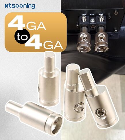 Mtsooning 4 Gauge to 4 Gauge Audio Amplifier Power/Ground Wire Reducer Kit - 4PCS Nickel Plated Brass Offset Connectors + Dual Wall Heat Shrink Tubing for Car/Camper/RV Audio System in Saudi Arabia