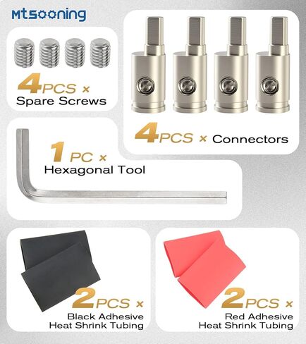 Mtsooning 4 Gauge to 4 Gauge Audio Amplifier Power/Ground Wire Reducer Kit - 4PCS Nickel Plated Brass Offset Connectors + Dual Wall Heat Shrink Tubing for Car/Camper/RV Audio System in Saudi Arabia