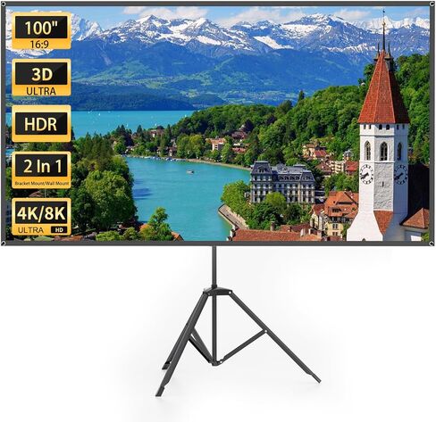شاشة بروجيكتور مقاس 80 بوصة من WASJOYE مع حامل - شاشة بروجيكتور محمولة بدقة 16:9 بدقة 4K عالية الدقة، شاشة عرض داخلية 1.2 كسب، سهلة الإعداد والحمل، للسينما المنزلية، ولعبة التلفزيون في مكتب الفناء الخلفي in Kuwait