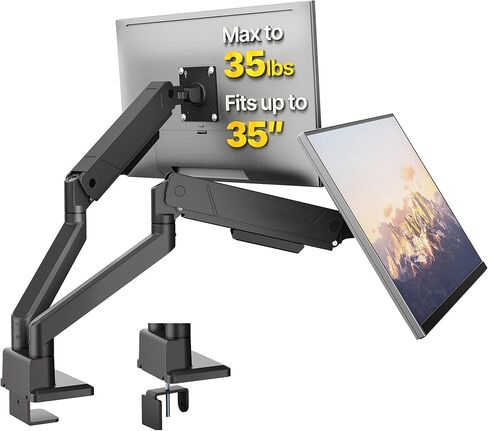 monTEK Dual Monitor Mount Monitor Arms for 2 Monitors for 17 to 35 Inch Curved Screen Holds 35 Lbs Adjustable Heavy Duty Monitor Desk Mount Cable Management, VESA 75/100mm,MA1007BK-D in Saudi Arabia
