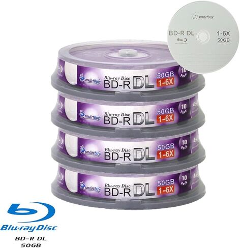 Smartbuy 40 قرص 50 جيجابايت 6X Blu-ray Bd-r Dl طبقة مزدوجة طبقة مزدوجة شعار سطح علوي فارغ بيانات فيديو قرص وسائط قابل للتسجيل مع تعبئة الكيك بوكس/المغزل in Saudi Arabia