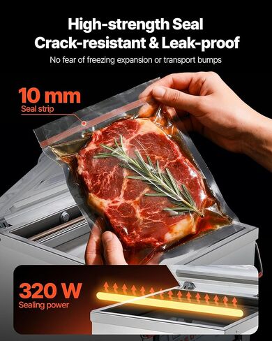 VEVOR Chamber Vacuum Sealer، قوة الختم 320W، آلة تعبئة الفراغ للأطعمة الرطبة واللحوم والمخللات وأكثر من ذلك، حجم صغير بطول إغلاق 12.6 بوصة، مطبق في المطبخ المنزلي والاستخدام التجاري in Saudi Arabia