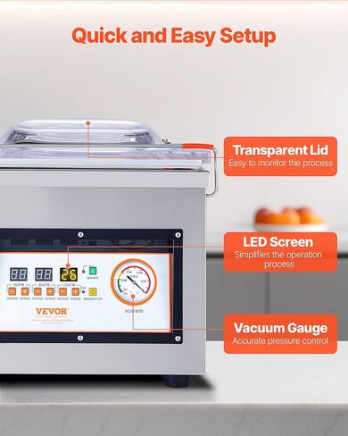 VEVOR Chamber Vacuum Sealer، قوة الختم 320W، آلة تعبئة الفراغ للأطعمة الرطبة واللحوم والمخللات وأكثر من ذلك، حجم صغير بطول إغلاق 12.6 بوصة، مطبق في المطبخ المنزلي والاستخدام التجاري in Saudi Arabia