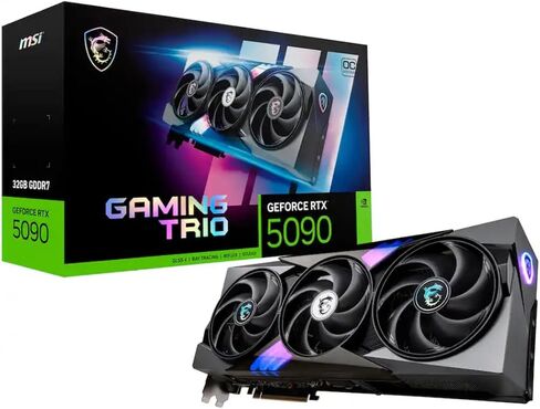 بطاقة رسومات msi GeForce RTX 5090 Gaming Trio OC Triple Fan، 32 جيجا GDDR7، 3352 AI Tops، DLSS 4، إنشاء محتوى AI، استدلال LLM محلي، 28 جيجابت في الثانية، 512 بت، DP 2.1b x3، HDMI 2.1b، مع حامل GPU in Kuwait