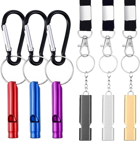 6 Pcs Emergency Whistle Set Double-Tube Camping Whistles Aluminum Keychain Whistle Loud Blast Hiking Whistles with Lanyard Carabiners for Adults Coaching Boating Hunting Camping in Saudi Arabia
