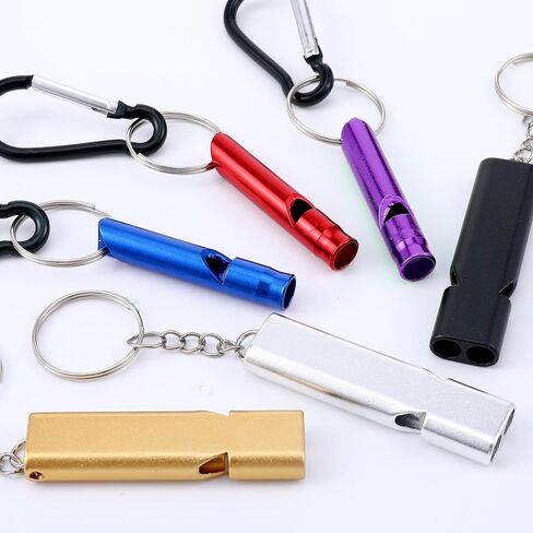 6 Pcs Emergency Whistle Set Double-Tube Camping Whistles Aluminum Keychain Whistle Loud Blast Hiking Whistles with Lanyard Carabiners for Adults Coaching Boating Hunting Camping in Saudi Arabia