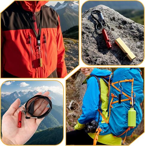 6 Pcs Emergency Whistle Set Double-Tube Camping Whistles Aluminum Keychain Whistle Loud Blast Hiking Whistles with Lanyard Carabiners for Adults Coaching Boating Hunting Camping in Saudi Arabia