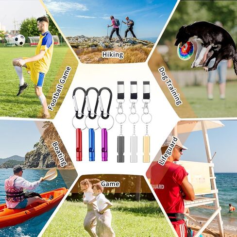 6 Pcs Emergency Whistle Set Double-Tube Camping Whistles Aluminum Keychain Whistle Loud Blast Hiking Whistles with Lanyard Carabiners for Adults Coaching Boating Hunting Camping in Saudi Arabia