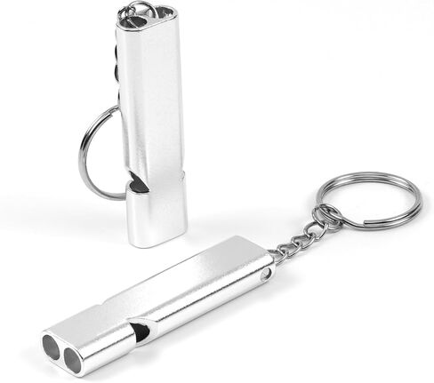 2 Pcs Whistles Emergency, High Pitch Double Tubes Whistle with Keychain, Sliver in Saudi Arabia