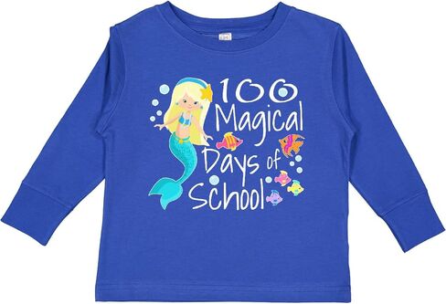تي شيرت Inktastic 100 Magical Days of School باللون الأزرق بأكمام طويلة للأطفال الصغار in Kuwait