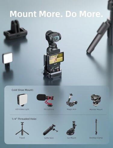 حامل تثبيت مغناطيسي من llano متوافق مع DJI Osmo Pocket 3، جيب ألومنيوم 3 ملحقات محول مشبك مع مغناطيس قوي، زاوية قابلة للتعديل 180 درجة، حذاء بارد وخيط 1/4 بوصة لسطح المكتب in Kuwait
