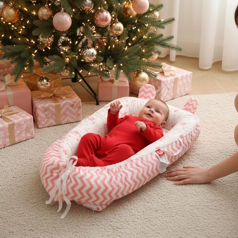 Baby Snuggle Nest Lounger for Newborn 0-24 Months, Breathable & Soft Cotton Infant Baby Nests Cover, Portable & Lightweight Infant Lounger for Home and Travel (Pink) in Saudi Arabia