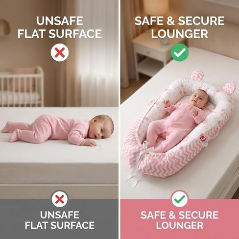 Baby Snuggle Nest Lounger for Newborn 0-24 Months, Breathable & Soft Cotton Infant Baby Nests Cover, Portable & Lightweight Infant Lounger for Home and Travel (Pink) in Saudi Arabia