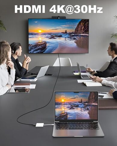 محول USB-C إلى HDMI مع مخرج 4K، يدعم USB 3.0 بسرعة 5 جيجابت في الثانية، بحد أقصى 100 وات PD، - متوافق مع iPhone 15/16/17، وMacBook Pro، وMacBook Air، وiPad Pro، وPixelbook، وXPS، وGalaxy، وSwitch والمزيد (4K@30 هرتز) in Kuwait