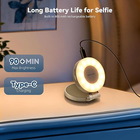 ضوء سيلفي LED مغناطيسي محمول، ضوء حلقة محمول قابل لإعادة الشحن للهاتف، ضوء حلقة سيلفي مع مرآة للهاتف قابل للطي، مكياج فيديو مباشر، ملء مدونة فيديو باللون الأبيض الفاتح in Kuwait