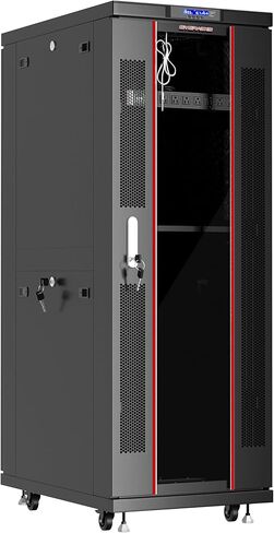 Sysracks Server Rack 42U حاوية الشبكة خزانة البيانات حامل الخادم العميق - النظام الحراري - 4 مراوح تبريد - شريط طاقة 8 اتجاهات - الرف - العجلات - مداخل الكابلات محكمة الغبار - شاشة LCD in Saudi Arabia