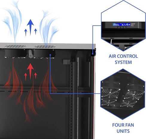 Sysracks Server Rack 42U حاوية الشبكة خزانة البيانات حامل الخادم العميق - النظام الحراري - 4 مراوح تبريد - شريط طاقة 8 اتجاهات - الرف - العجلات - مداخل الكابلات محكمة الغبار - شاشة LCD in Saudi Arabia