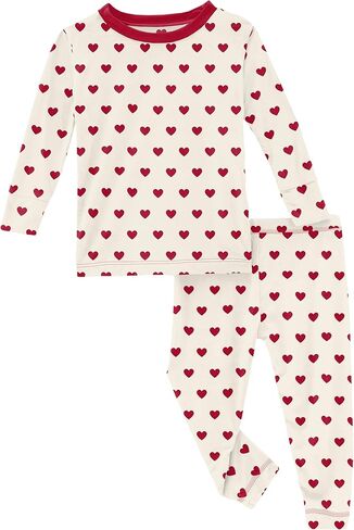KicKee Full of Hearts Two Piece Pajamas Set, Long and Short Sleeve, Long Pants, Snug Fit Pajamas in Saudi Arabia