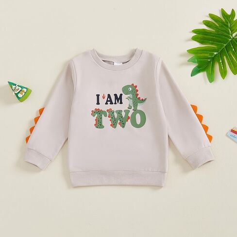 Dcohmch Second/2nd Birthday Outfit Girl Boy Dinosaur I’M Two Print Sweatshirt 2 Year Old Toddler Baby Shirt in Saudi Arabia