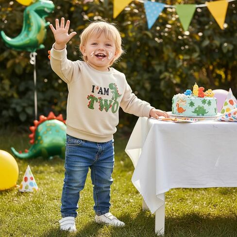 Dcohmch Second/2nd Birthday Outfit Girl Boy Dinosaur I’M Two Print Sweatshirt 2 Year Old Toddler Baby Shirt in Saudi Arabia