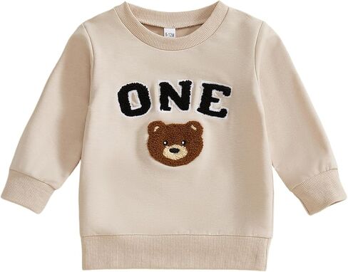 Baby Boy First Birthday Outfit Long Sleeve Crewneck Sweatshirt Beary First One Year Old Cake Smash Clothes in Saudi Arabia