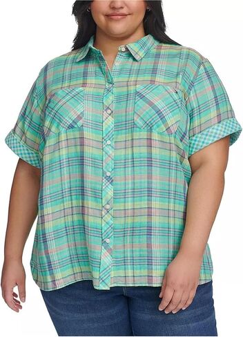 Tommy Hilfiger Women’s Button Up Striped Short Sleeve Sportswear Top in Kuwait