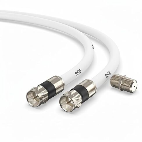pibidi RG6 Coaxial Cable with F Connector and Extension Coupler, Weather-Sealed Double Rubber O-Ring, High-Speed Internet, Broadband and Digital TV Antenna, Satellite Cable Extension (Black, 6 FT) in Kuwait