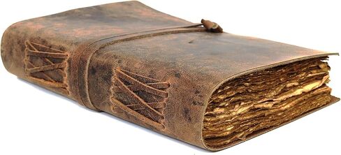 Handmade Vintage Leather Journal 8x6 Inch – Antique Deckle Edge Paper Notebook, Rustic Travel Diary for Writing, Sketching & Gifting – Refillable Leather Bound Notebook for Men & Women (8 x 6 Inch, Vintage Brown) in Saudi Arabia