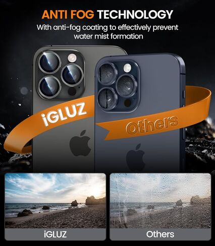 مجموعة من قطعتين من واقي عدسة الكاميرا المضادة للانعكاس لهاتف iPhone 15 Pro/15 Pro Max من iGluz - زجاج مقسى رفيع للغاية مضاد للضباب، صينية تركيب بخطوة واحدة، امتصاص قوي، مقاوم للكسر والخدش بدرجة 9H، تيتانيوم أسود in Saudi Arabia