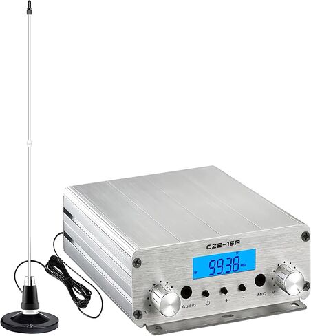 15W Long Range FM Broadcast Transmitter for Drive-in Movie, Church Parking Lot, Lights Fireworks Show,Fireworks Display,School, Supermarket Events with 3.5mm Mic Jack in Saudi Arabia