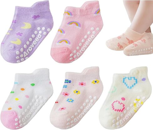 Baby Toddler Non-slip Socks Boys Girls Cotton Socks with Grips Multiple Pack Cute Ankle Cartoon Sock 6M-7Years in Saudi Arabia