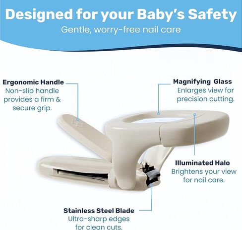 Baby Nail Clipper & File with LED Light, Fingernail Cutter with Catcher for Newborn, Infants & Toddlers- Magnifier for Ultra Visibility, Baby Essentials Nail Trimmer (White) in Saudi Arabia