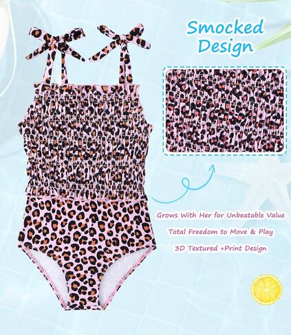 Toddler Girls Swimsuits Adjustable Straps One-Piece Swimwear Baby Girl Smocked Bathing Suits 2-6T in Saudi Arabia