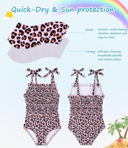 Toddler Girls Swimsuits Adjustable Straps One-Piece Swimwear Baby Girl Smocked Bathing Suits 2-6T in Saudi Arabia