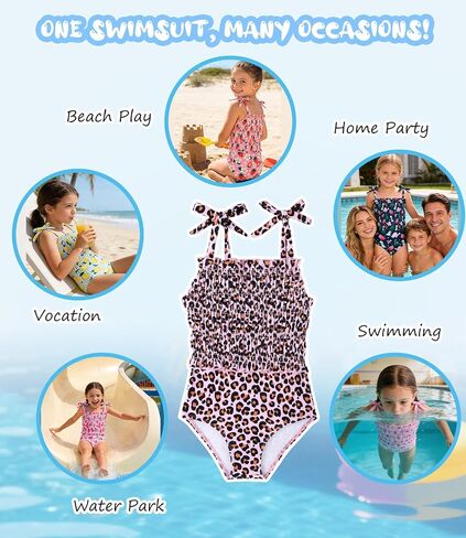 Toddler Girls Swimsuits Adjustable Straps One-Piece Swimwear Baby Girl Smocked Bathing Suits 2-6T in Saudi Arabia