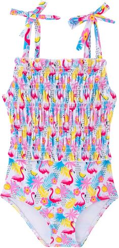 Toddler Girls Swimsuits Adjustable Straps One-Piece Swimwear Baby Girl Smocked Bathing Suits 2-6T in Saudi Arabia