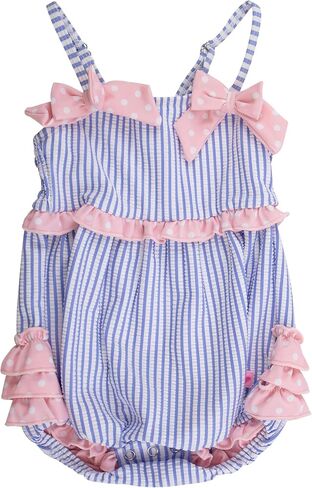 RuffleButts Baby Girls UPF50+ Seersucker One Piece Bow Bubble Romper Swimsuit in Kuwait