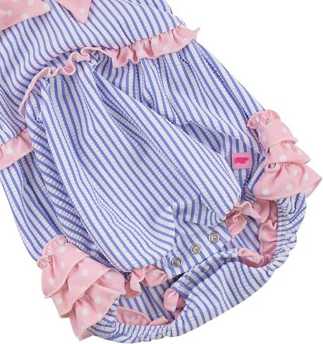 RuffleButts Baby Girls UPF50+ Seersucker One Piece Bow Bubble Romper Swimsuit in Kuwait