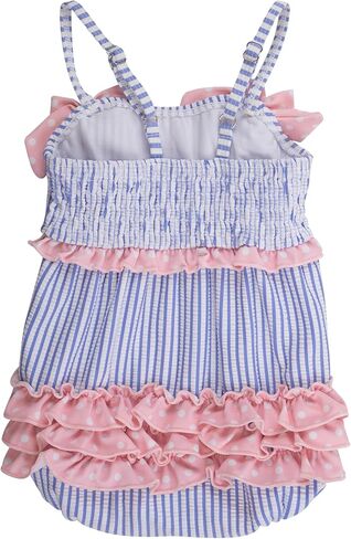 RuffleButts Baby Girls UPF50+ Seersucker One Piece Bow Bubble Romper Swimsuit in Kuwait