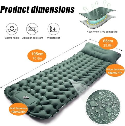 Camping Sleeping Pad, Extra Thick Ergonomic Camping Mattress with Built-in Pump, Lightweight and Compact for Backpacking, Hiking, Tent in Saudi Arabia