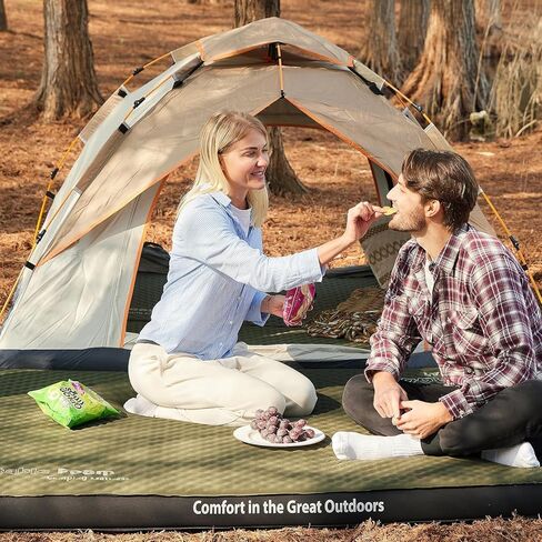 وسادة تخييم ذاتية النفخ مقاس 4 بوصات من CYMULA، مرتبة نوم مزدوجة الحجم سميكة للغاية مقاس 79 بوصة × 52 بوصة × 4 بوصة، وسادات إسفنجية قابلة للنفخ للتخييم مع كيس مضخة هواء، مناسبة للبالغين، والسفر على الظهر، باللون الأخضر العسكري in Kuwait