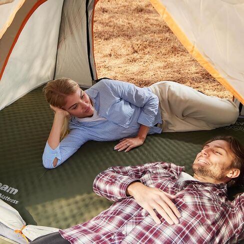 وسادة تخييم ذاتية النفخ مقاس 4 بوصات من CYMULA، مرتبة نوم مزدوجة الحجم سميكة للغاية مقاس 79 بوصة × 52 بوصة × 4 بوصة، وسادات إسفنجية قابلة للنفخ للتخييم مع كيس مضخة هواء، مناسبة للبالغين، والسفر على الظهر، باللون الأخضر العسكري in Kuwait