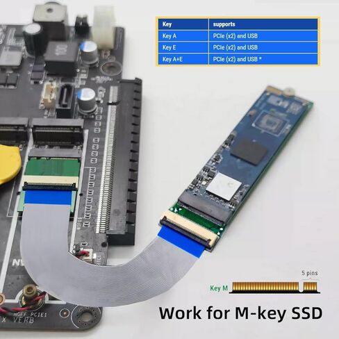 2230 A+E-Key Male to NVME M-Key Female Extension Flat Slim FPC Cable for Laptop Mainboard SSD 2280 in Saudi Arabia
