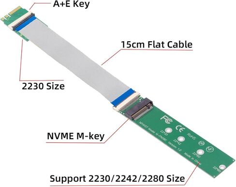 2230 A+E-Key Male to NVME M-Key Female Extension Flat Slim FPC Cable for Laptop Mainboard SSD 2280 in Saudi Arabia