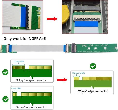 2230 A+E-Key Male to NVME M-Key Female Extension Flat Slim FPC Cable for Laptop Mainboard SSD 2280 in Saudi Arabia