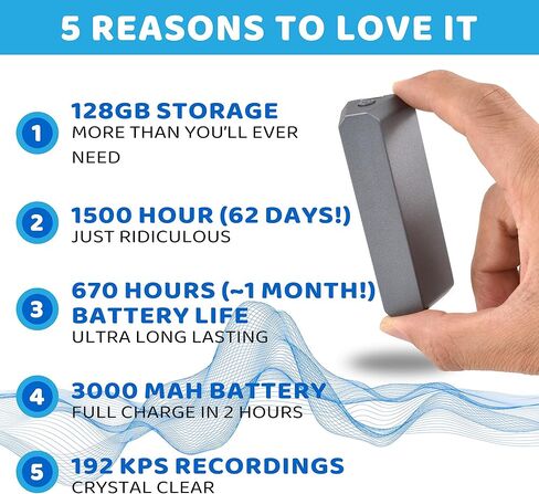 بطارية SNYPER تدوم لمدة 28 يومًا + مشغل MP3 بسعة تخزين 128 جيجابايت / 1600 ساعة ومسجل صوتي من شركة Knight Electronics. مسجلات الصوت الرقمية ومسجل الصوت لما تحتاجه بالضبط. جرابادورا دي فوز in Kuwait