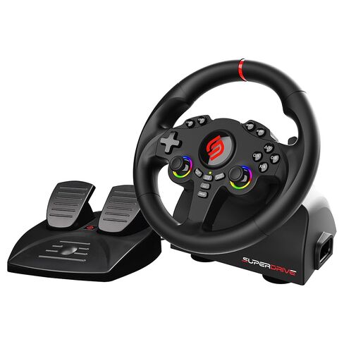 SUBSONIC - عجلة قيادة Superdrive 220 RS - عجلة سباق LED مزدوجة بعصا التحكم، دوران 180 درجة، مع دواسات ومبدلات مجداف. لجهاز سويتش 2 / سويتش، وبلاي ستيشن 4، والكمبيوتر الشخصي، وإكس بوكس ​​- أسود in Kuwait