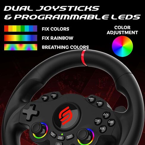 SUBSONIC - عجلة قيادة Superdrive 220 RS - عجلة سباق LED مزدوجة بعصا التحكم، دوران 180 درجة، مع دواسات ومبدلات مجداف. لجهاز سويتش 2 / سويتش، وبلاي ستيشن 4، والكمبيوتر الشخصي، وإكس بوكس ​​- أسود in Kuwait